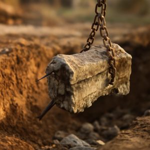 Извлечение обломков ленточного фундамента из котлована